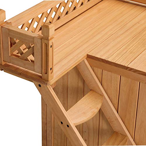 CADOCA® Tierhaus FSC®-Zertifiziert Kiefer 65x55x54cm 2-stöckig Treppe Sonnenterrasse Katzenhaus Katzenhütte Hundehütte Katzenvilla Lodge Balkon