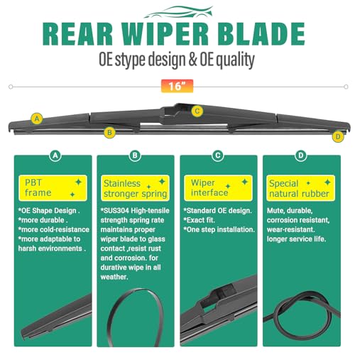 Image of 28 inch 16 inch 16 inch Windshield Wiper Blades Replacement for Toyota Prius 2016 2017 2018 2019 2020 2021 2022 Premium All Weather Front Rear Wipers Set - OEM Quality (Pack of 3)