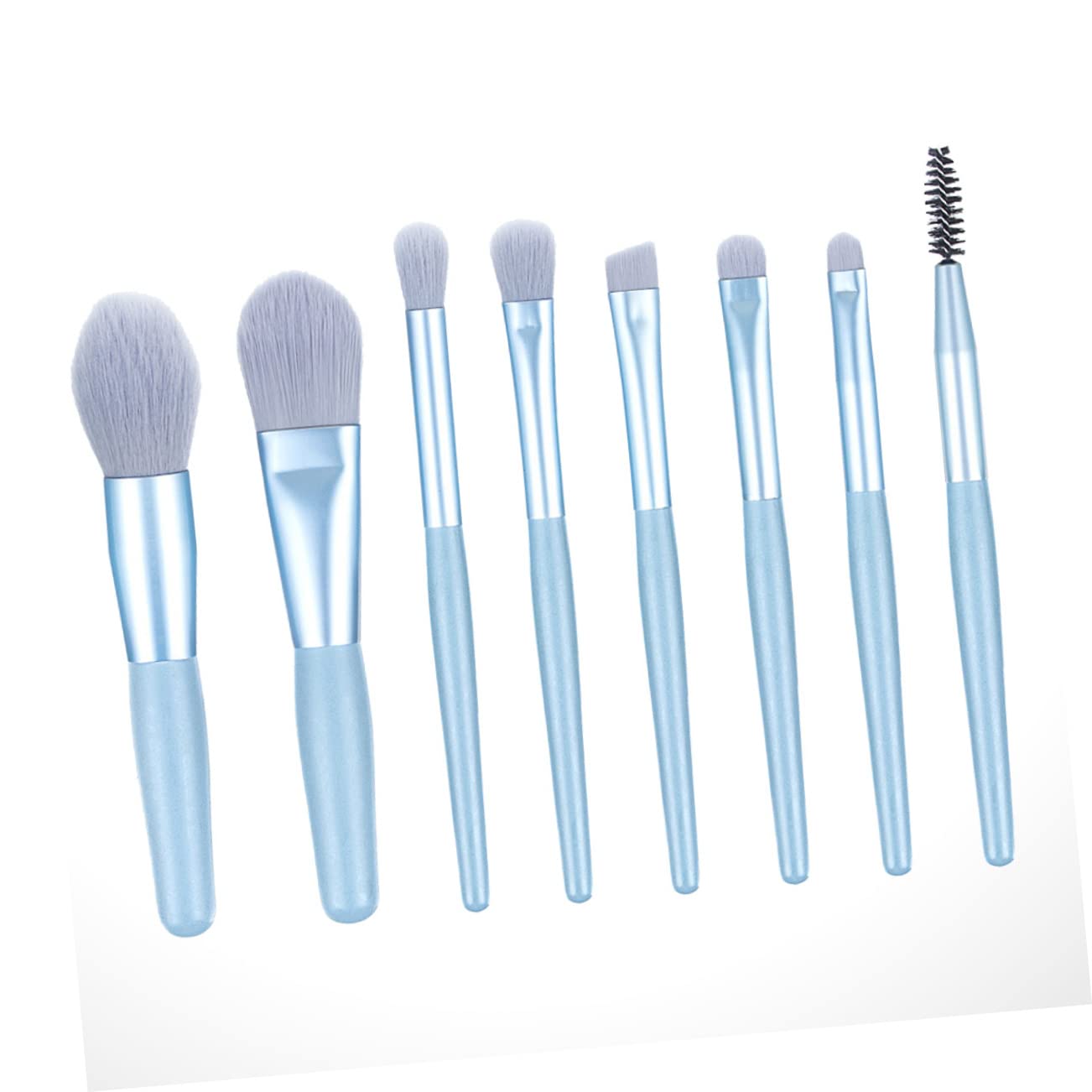 SAFIGLE 8Pcs Matte Wooden Handle Makeup Brush Set with Soft Bristles for Powder Application Light Blue Cosmetics Brush Kit for Professional and Daily Use