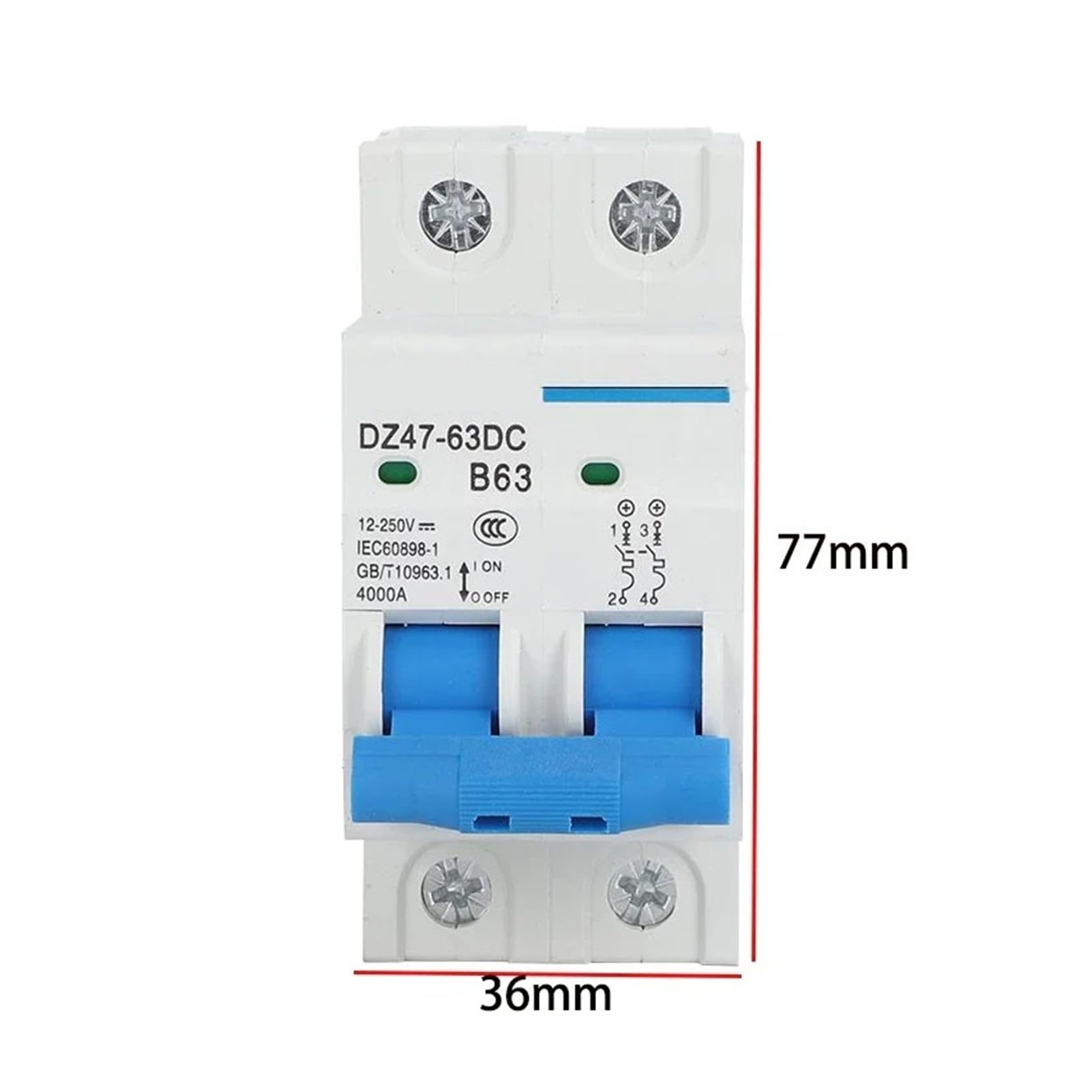 Disjoncteur DC 24V 36V 48V 60V 72V, interrupteur de Protection de Circuit 63A 80A 100A 125A, interrupteur d'alimentation for Scooter et vélo électrique(2P,20A)