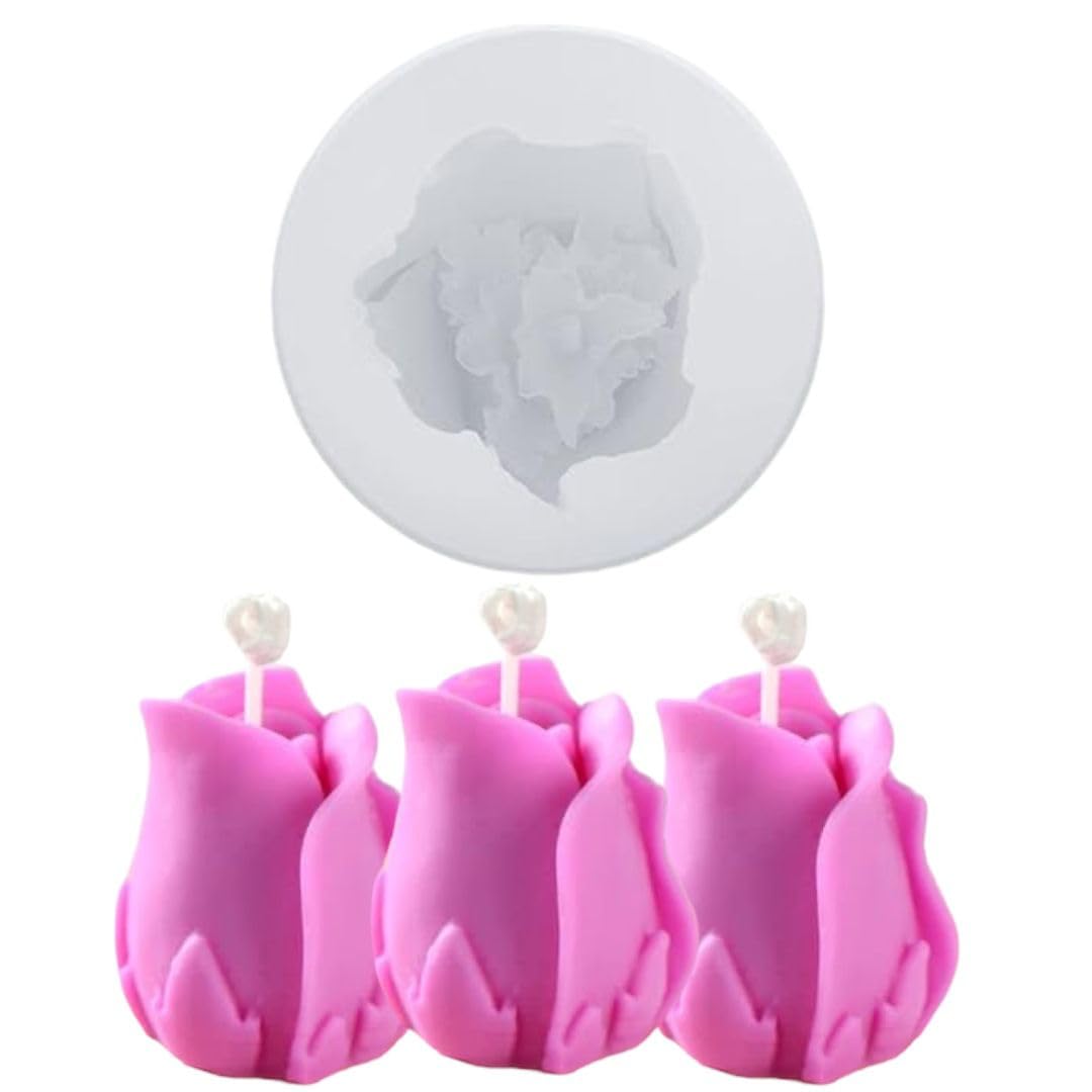 KROKIO® - Tulip Rose Flower Shape Candle Making Molds Silicone 3D Fondant Flowers Wax Moulds Resin Art & Craft Soap Making Chocolate Cake DIY Decoration Clay Mould