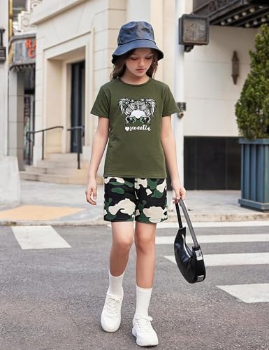 Image of mksodopy Girls Summer Clothse Graphic Print Front and Back High and Low Irregular T-shirt Cycling Shorts Set