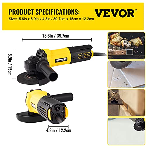 Vevor Angle Grinder, 4-1/2 Inch Powerful Grinder Tool 11Amp Power Grinder With Paddle Switch And 360° Rotational Guard, 12000Rpm Power Angle Grinders For Cutting And Grinding Metal, Stone, Wood, Etc #TOP6