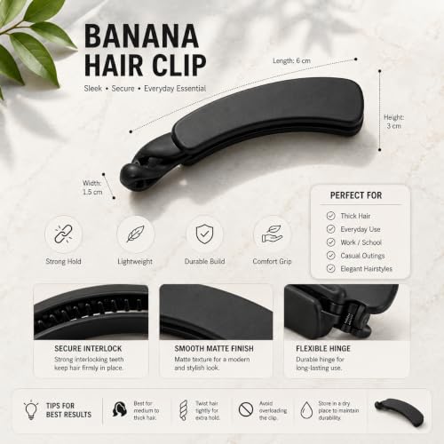 Image of Glaze Matte Finish Curved Hair Clips for Women & Girls Pack of 3 Hair Claw (medium)