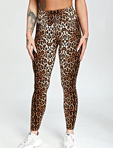 FITTOO Womens Scunch Booty Leggings Animal Texture High Waist Yoga Pants Tummy Control Workout Running Butt Lift Tights Ruched Golden Cheetah Small