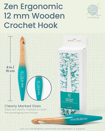 Image of mindfulknits Premium Ergonomic Beech Wood Crochet Hook - Size US O, 12mm - 15cm Length - Wooden Crochet Hook - Knitting & Crochet Supplies for Crafting Relaxation & Stress Relief (12mm)