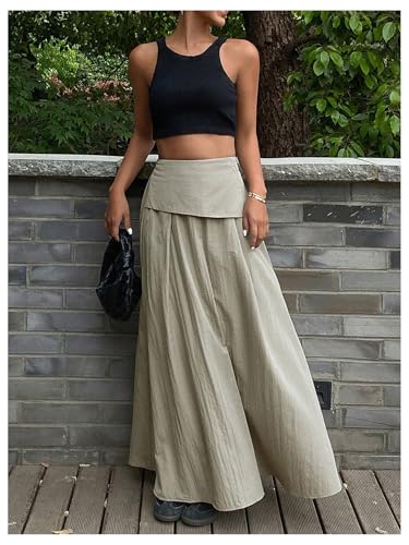 Milumia Women's High Waisted Flared A Line Maxi Skirt Elegant Loose Fit Long Skirts4