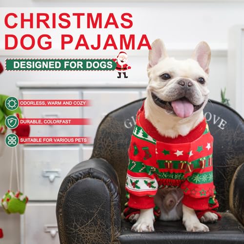 Image of BEAUTYZOO Dog Christmas Pajamas, Soft Fleece Puppy Sweater for Small Dogs | Velvet Jumpsuit for Girl Boy Puppies, Breathable Pet Pjs, Warm Jammies Onesies in Cold Weather, Santa, Red S
