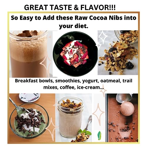 Cacao Nibs Organic - Cocoa Nibs Organic - 100% Dark Chocolate Chips - Raw Unsweetened Chocolate - 16 Oz - Great Taste & Flavor by Pure Natural Miracles