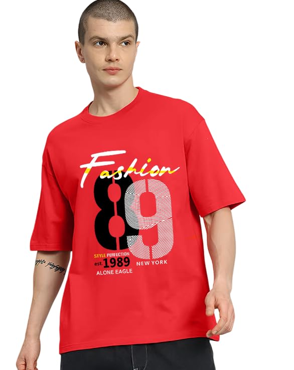 Image of Men's 100% Cotton Round Neck Printed Oversized T-Shirt