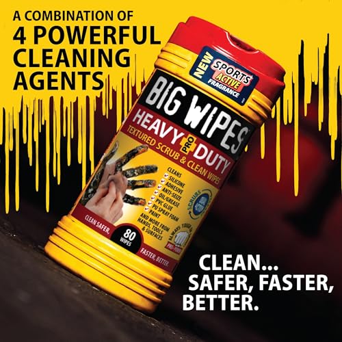 Image of BIG WIPES Heavy Duty Industrial Hand Cleaning Wipes, Textured Scrubbing Degreaser Wipes for Mechanics and Tool Cleaner - 80 Count Canister (8 Pack)