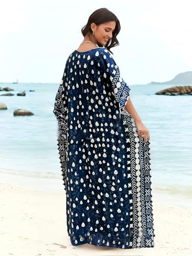 Women's Kaftan Swimwear Cover Up Short Sleeve Caftans for Women Mumu Dresses V-Neck Kaftan for Lounging3
