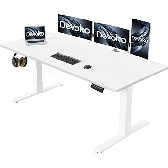 Devoko Height-Adjustable Desk 160 x 70 cm Electric Height-Adjustable Sturdy Standing Desk Computer Desk 2-Function Memory Height Adjustable Ergonomic Standing Seat Table White