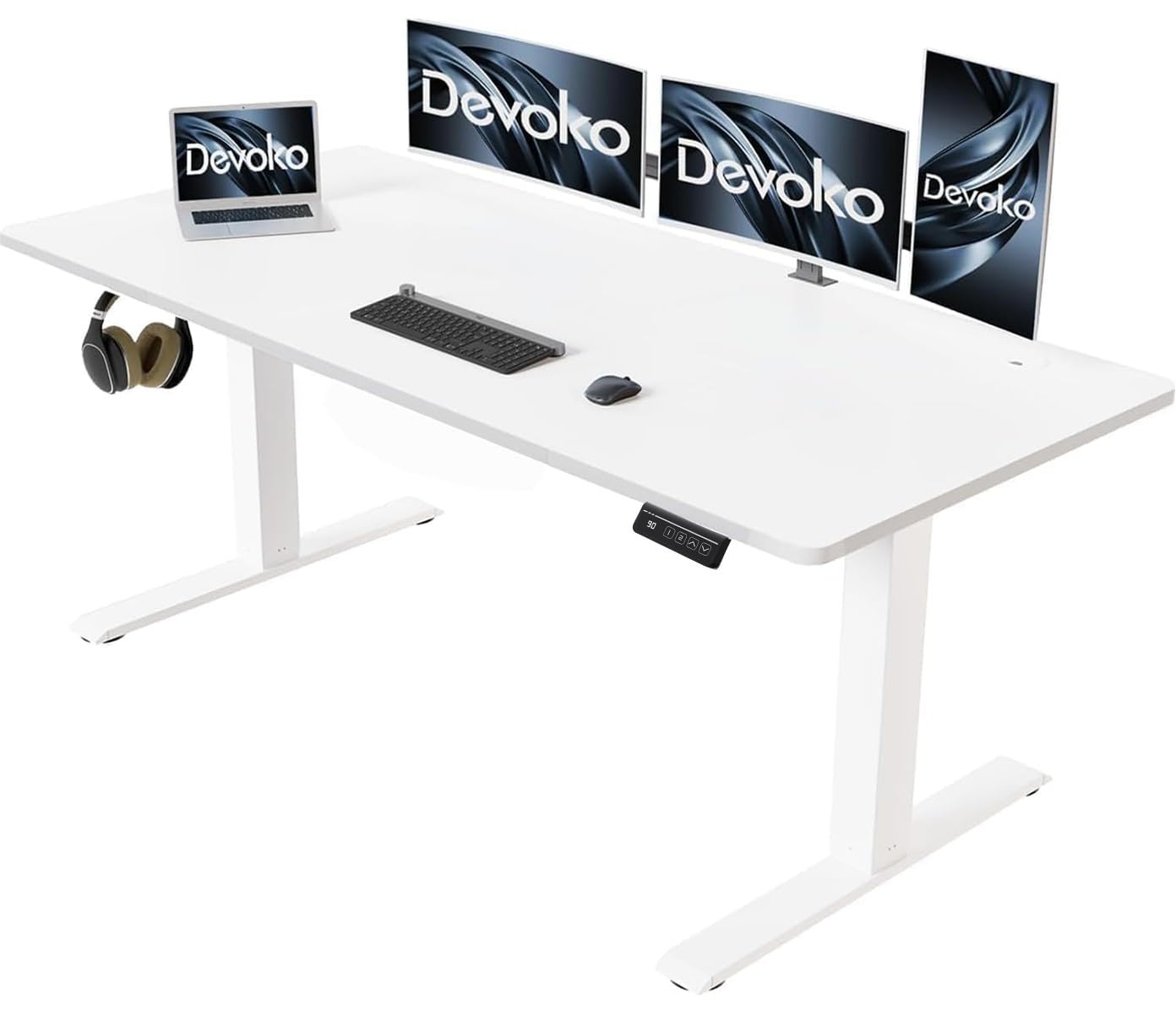 Devoko Elektrisch Höhenverstellbarer Schreibtisch 160 x 60 cm – Stabiler Stehschreibtisch ohne Wackeln, Leise Höhenverstellung für Home Office, 71–119 cm, 2-Memory-Funktion Computertisch, Weiß