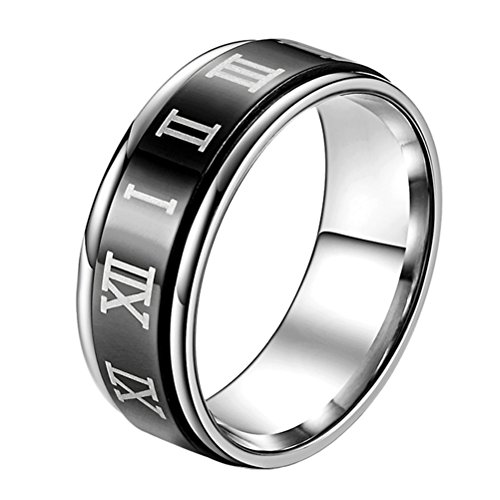 PAURO Unisex Stainless Steel Roman Numerals Spin Worry Ring for Anxiety