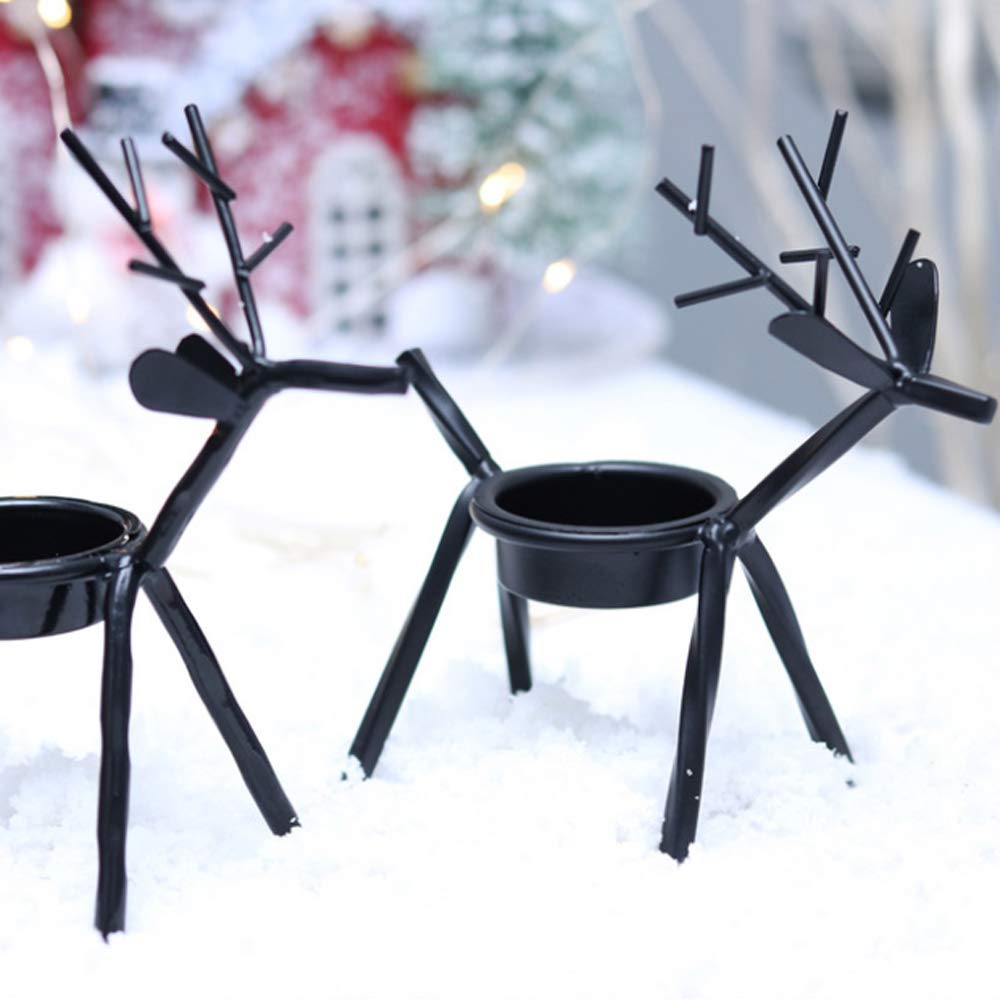 BEIJIALY 2 Pcs Xmas Reindeer Votive Candle Holders, Reindeer Candle Holder, Black Metal Tealight Candle Holders, Holidays Tealight Reindeer Stand, Christmas Table Centerpiece(Black)
