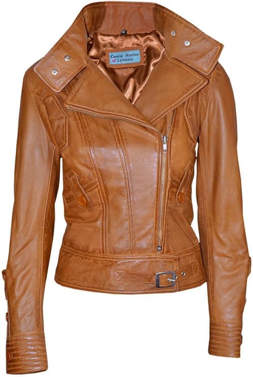 Blouson marron femme en cuir véritable taille 48 veste chic