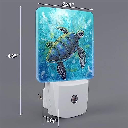 Image of Cartoon Sea Turtle LED Plug-in Night Light 2-Pack, Auto Sensor Nightlights Set of 2 for Bedroom Bathroom