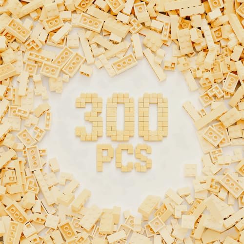 300Pcs Building Brick Bulk, Tan Bulk Bricks with 5 Sizes, Compatible with Lego and Parts and Pieces, Creative Halloween Christmas Building Block Toys for Boys Girls Ages 6 7 8 9 10 Years Old