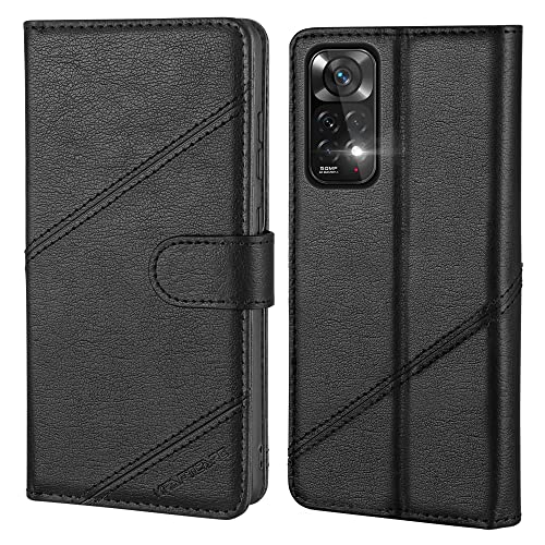 KRAFTCARE Handyhülle für Redmi Note 11/11S [Premium PU Leder] [Kartenfach] Flip Case Wallet Lederhülle Handytasche Schutzhülle Klapphülle für Xiaomi Redmi Note 11/11S Schwarz