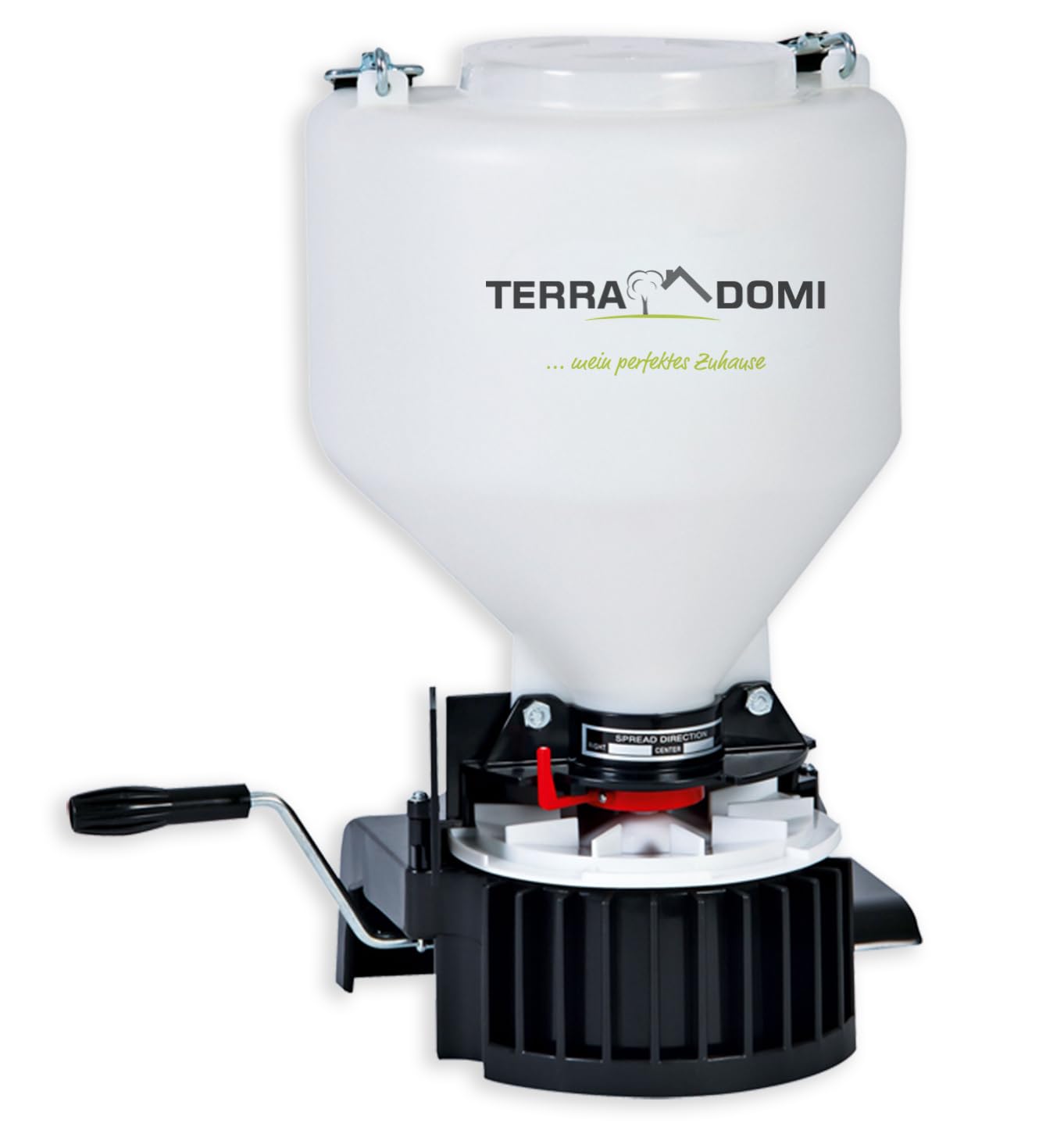 TerraDomi Universal Streuer | Manuelles Streugerät für Dünger, Saatgut & Streusalz | Handstreuer für Garten & Winterdienst | 9L Behälter | Ergonomisch & leicht | Ideale gleichmäßige Verteilung
