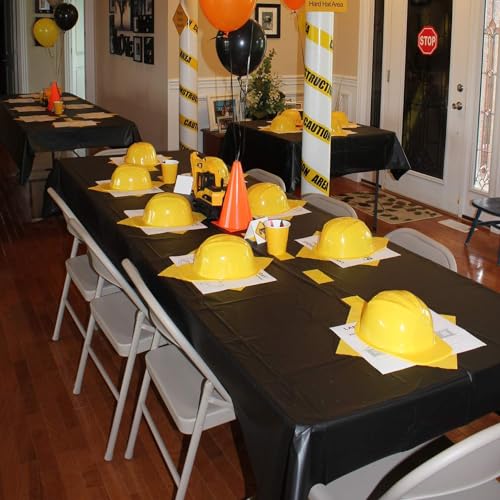 Pixhotul GCCZB 8 Pcs Construction Party Tablecloths, Plastic Disposable Black Yellow Orange Tablecloth Rectangle Tablecovers For Boy Kids Construction Theme Birthday Excavator Party Supplies Table Decor thumb #5