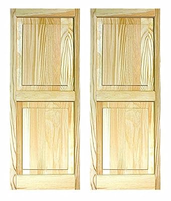 LTL Home Products SHP59 Exterior Solid Wood Raised Panel Window Shutters, 15 x 59 Inches, Unfinished Pine