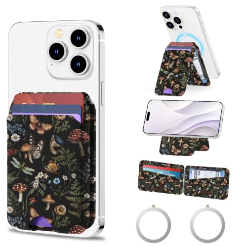 Tarjetero magnético de cuero bolimoss con diseño de hongo bohemio para iPhone