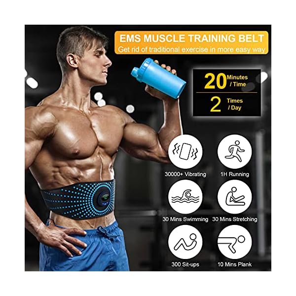 YEMIUGO Abs Muscle Trainer Flex Belt for Women Men, Upgrade No Need Replace Pad AB machine Abs Workout Equipment 6 Modes…