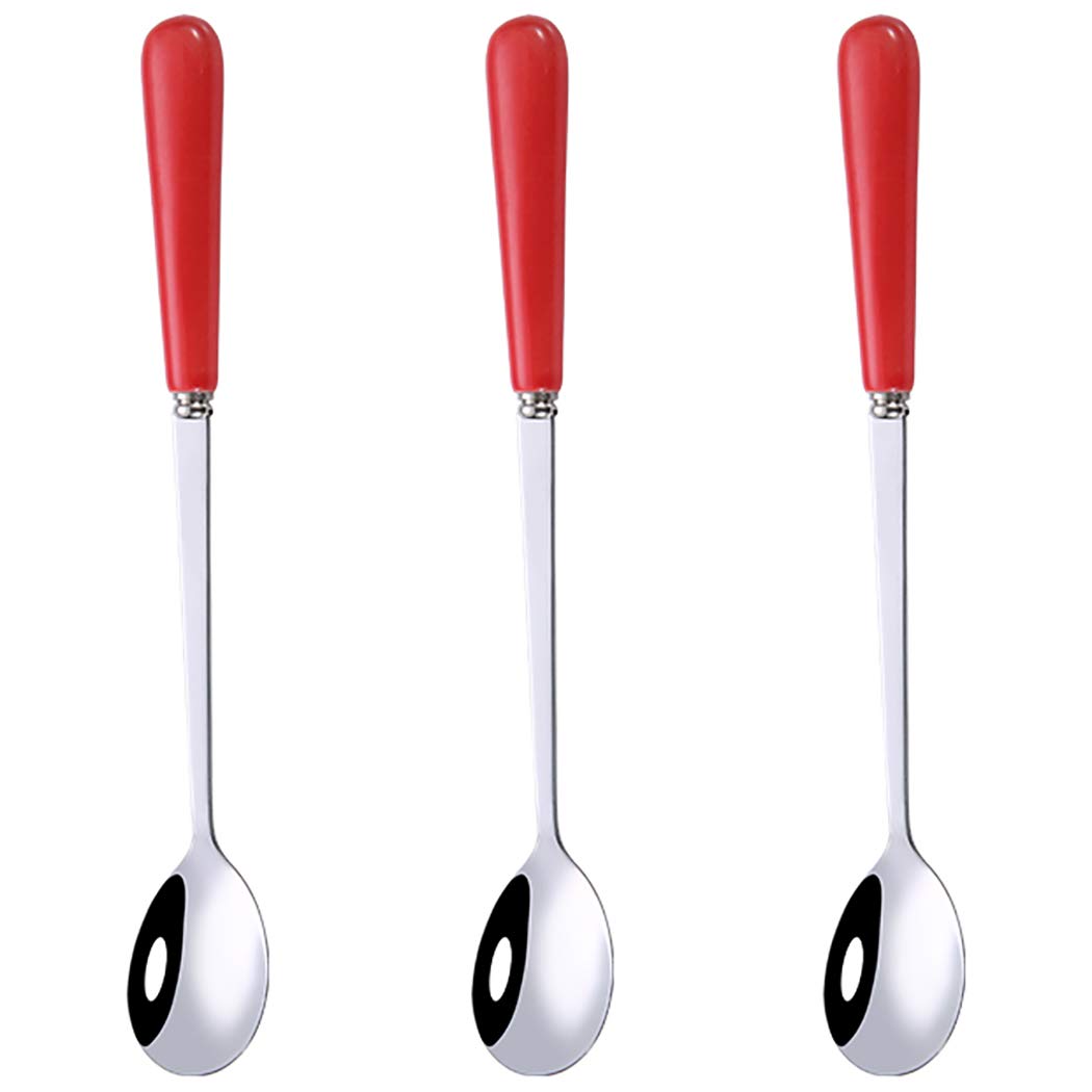 Set Di 3 Cucchiaini In Acciaio Inox Con Manico In Ceramica – 17 Cm – Per Caffè, Dessert, Gelato – Colori Assortiti - 3