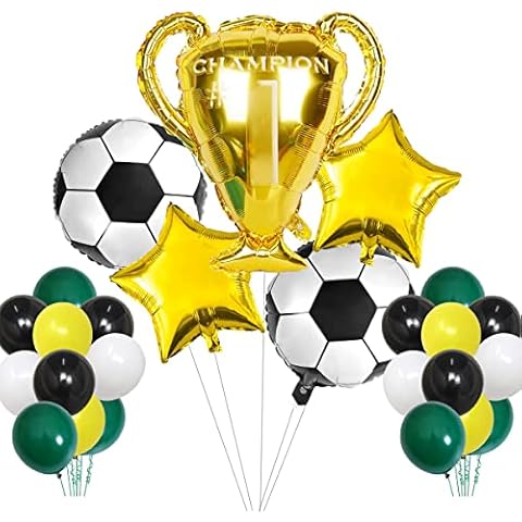 Humairc 25pcs Football Party Decorations, World Cup Football Decorations 2022 with Football Foil Balloons Trophy Champion Green Balloons Suitable for Kids Football Party Bags, Celebrate Victory Party Cover