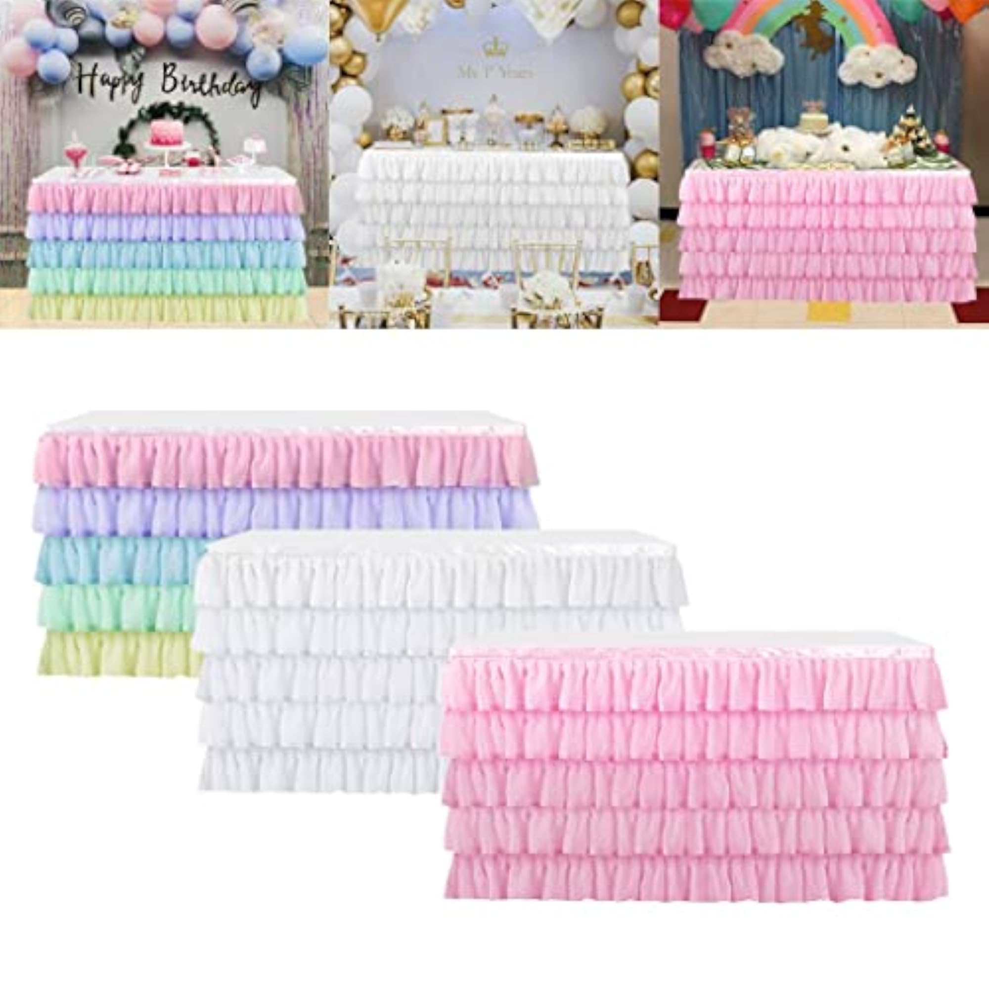 Tulle Rainbow Table Skirt Cloth for Wedding Party Decor