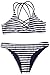 Cupshe Fashion Women's Stripe Printing Strappy Cross Padding Bikini Set Beach Swimwear ,Navy Blue,Large