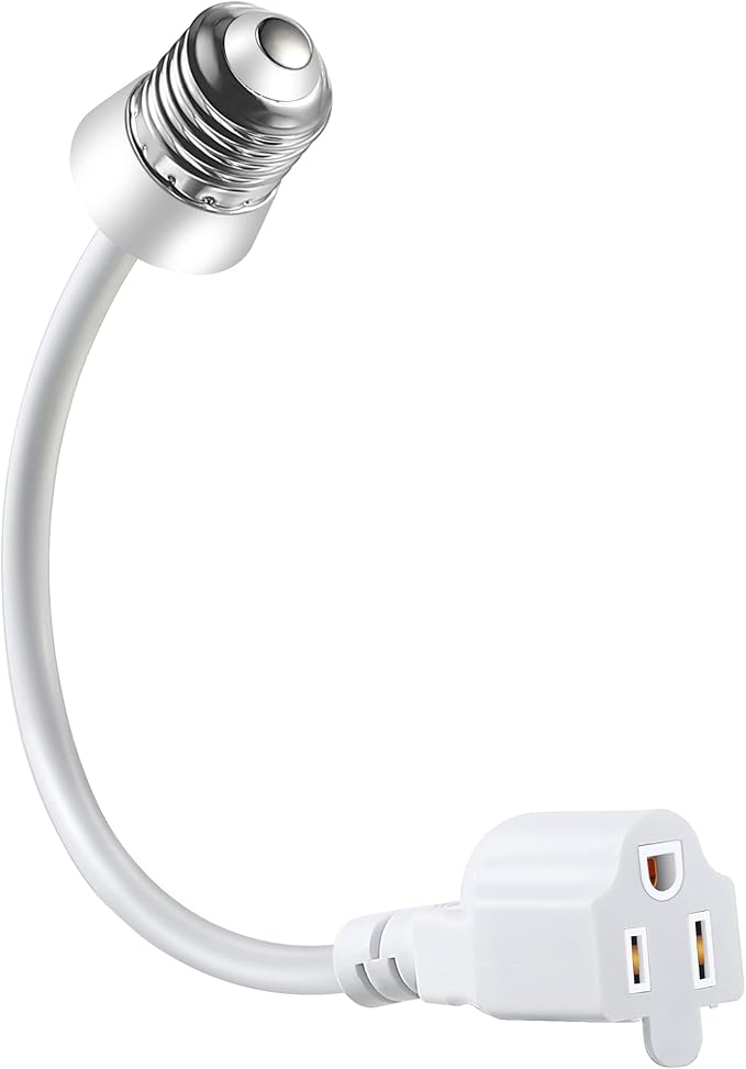 3 Outlet Light Socket Adapter, Convert E26/E27 Bulb Socket to 3 Prong