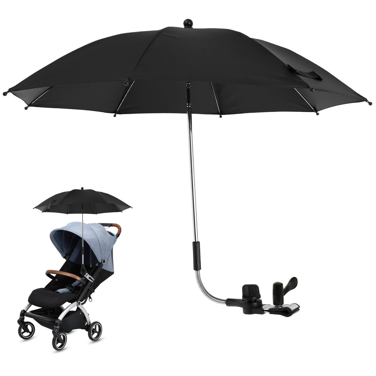 ZJRDYYK Universal Baby Parasol Stroller with Clamp, 360 Degree Adjustable, UPF 50+ UV Protection, Convenient and Lightweight, For Sun Protection