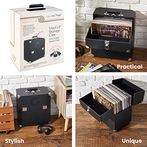 Legend Vinyl Record Storage Box – Holds 50 LPs, 12-Inch Vinyl Storage Case with Front & Back Opening Panels, Flight Case Style, Durable & Robust Design - 9