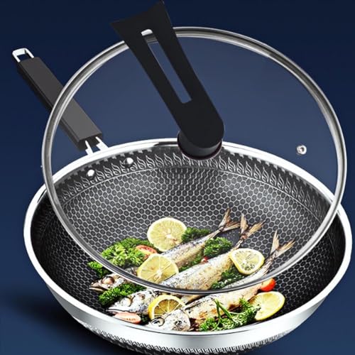 Wok de acero inoxidable 12.6in con tapa y mango miniatura 2