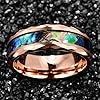 VAKKI Men's Tungsten Ring 8mm Rose Gold Plated Faceted Finish Abalone Shell Wedding Band Comfort Fit Size U 1/2 #1
