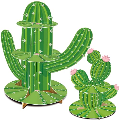 2PCS Cactus Cupcake Stand?Green Cactus Shape Cupcake Taco Holder?Mexican Fiesta Party Decorations for Cielito Lindo Three Esta Birthday Baby Shower Supplies