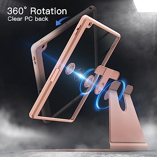 Image of JETech Rotating Cover Case for iPad 9 /8 /7 (10.2-Inch, 2021 /2020 /2019 Model, 9th /8th /7th Generation) with Pencil Holder, 360 Degree Rotation Protective Stand Cover Clear Back (Rose Gold)
