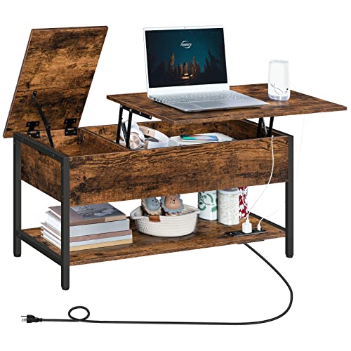 coffee station furniture - HOOBRO Lift Top Coffee Table, Modern Coffee Tables with Charging Station, Coffee Table with Lift Top, Hidden Storage Compartment, for Living Room, Office, Rustic Brown BF05UKF01