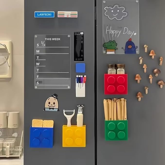 Image of Fridge Organizer 1pcs Large Magnetic Kitchen Organizer Space Saving Refrigerator Base Cutlery Rack Fridge Storage Containers Seasoning Rack Durable Plastic Material Refrigerator Stickers
