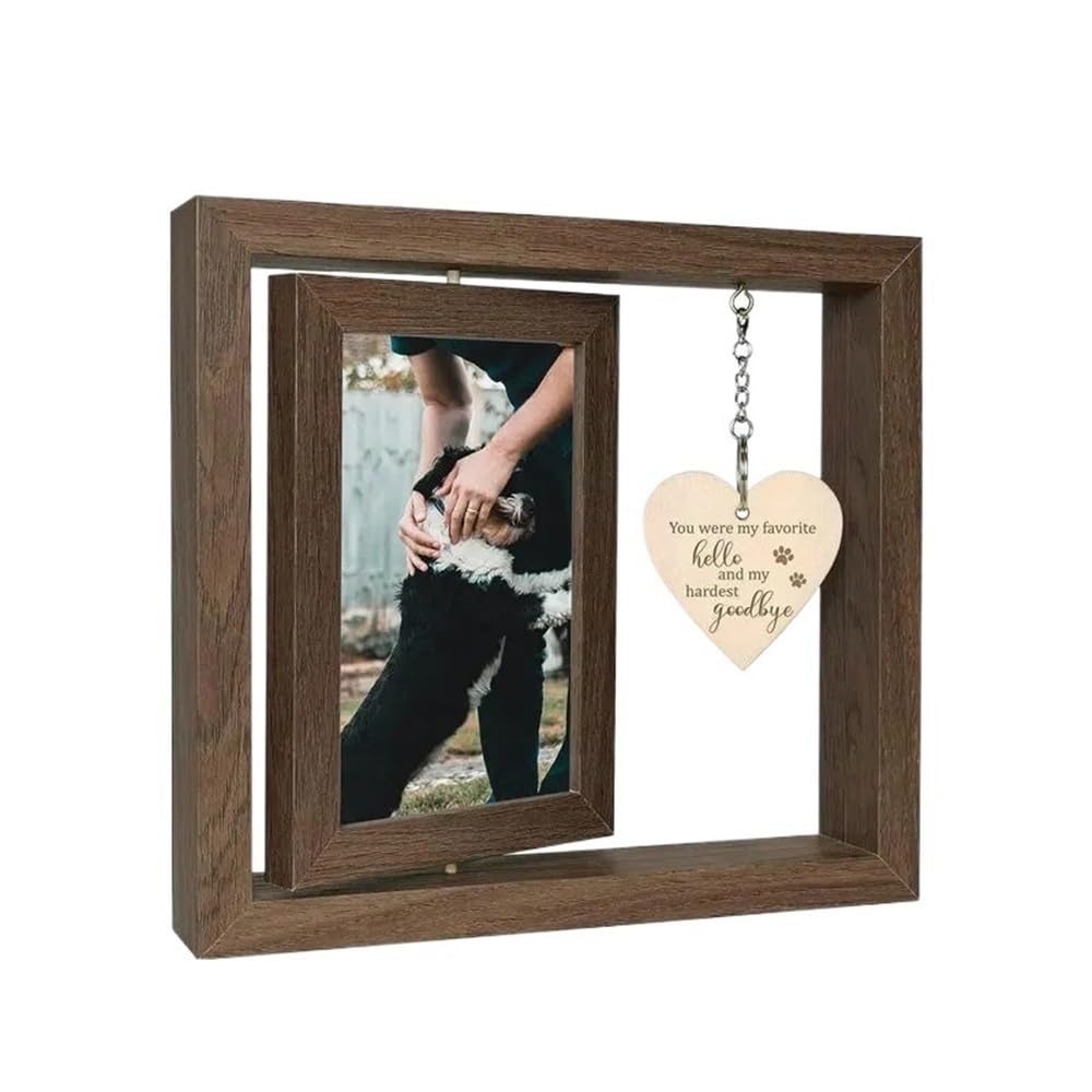 Wooden Desktop Display Photo Frame, Rotatable Desktop Decoration, Pet Commemorative Photo Frame(Brown)