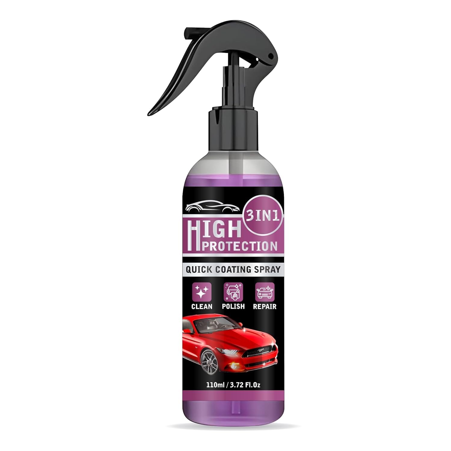 3 in 1 High Protection Car Quick Coating Spray, Car Rapid Ceramic Paint Coating, Nano Polishing Spray, Plastic Parts Refurbisher, Fine Scratch Repair, Extremely Hydrophobic (PACK 2)