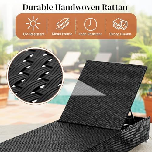 Image of DEVOKO Outdoor Rattan Wicker Sun Lounger Recliner for All Weather Comfort with Durable Metal Frame Ideal for Garden, Deck, Lawn, Poolside (Black & Grey)