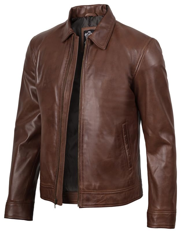 Image of Blingsoul Vintage Real Lambskin Leather Jacket For Mens - Moto Style Classic Shirt Collar Leather Jacket Men