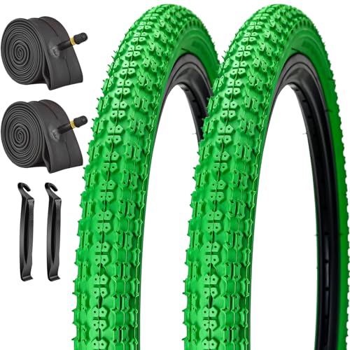 2 Pack 20x1.75 Bike Tire and Tubes Colorful White Blue Green Red for Kids Bicycle BMX Tires (Green 20x1.75)