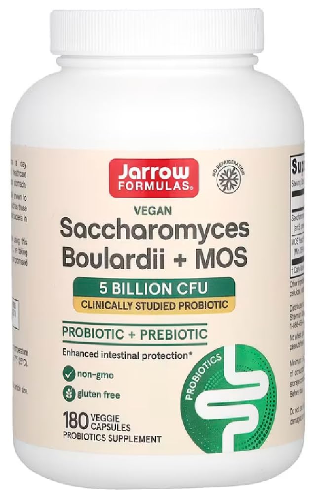 Jarrow Formulas - Saccharomyces Boulardii + MOS | Probiotische Unterstützung für die Darmgesundheit - 180 Kapseln