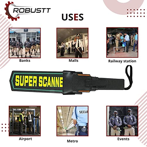 Image of Robustt High Sensitivity Hand Held Metal Detector (Pack of 10) Leather case on Handle, with Battery Included Alarm Mode -Sound, Vibration & Led Lights for Malls, Airports, Railway Stations, Banks