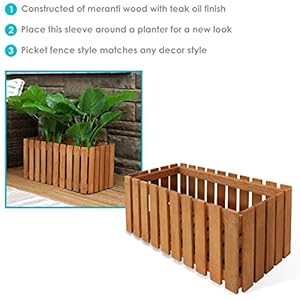 Sunnydaze meranti wood picket style planter box outdoor wooden decorative holder with fence design for flowers herbs vegetables and plants ideal for patio and porch 24 inch  urban country home decor